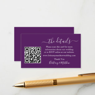 Carte D'accompagnement Calligraphie Détails du Mariage Site Web QR Purple