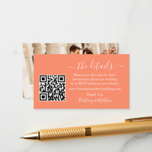 Carte D'accompagnement Calligraphie Détails du Mariage Web QR Photo Coral