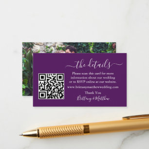 Carte D'accompagnement Calligraphie Détails du Mariage Web QR Photo viole