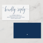 Carte D'accompagnement Calligraphie mariage, Bleu de la Marine, Dîner en (Devant / Derrière)