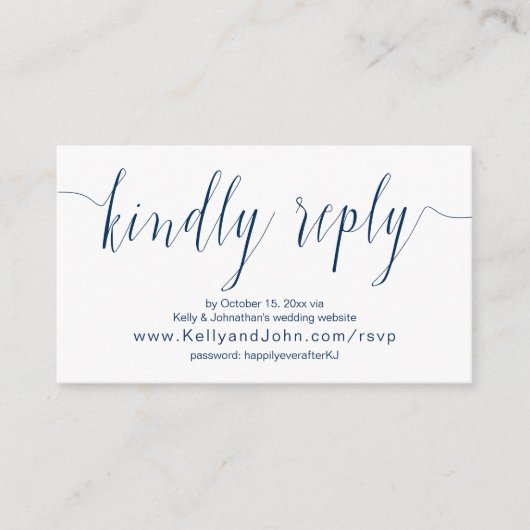 Carte D'accompagnement Calligraphie mariage, Bleu de la Marine, Dîner en (Devant)