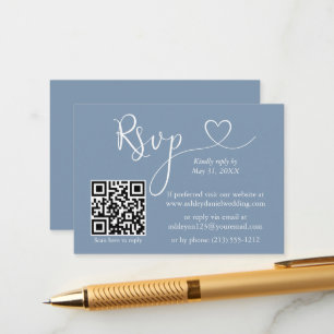Carte D'accompagnement Calligraphie Mariage cardiaque QR RSVP Dusty Blue