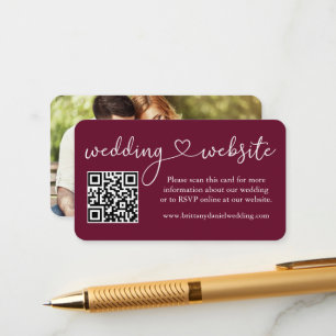 Carte D'accompagnement Calligraphie Mariage cardiaque Web QR Photo Bourgo