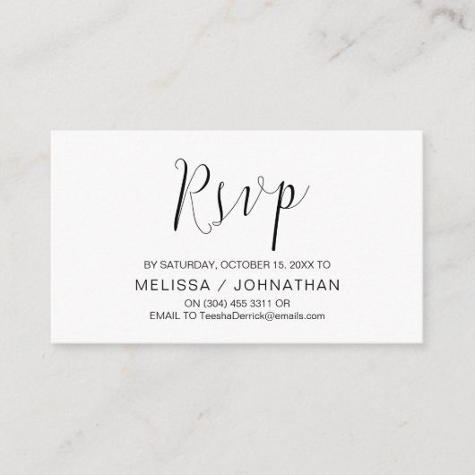 Carte D'accompagnement Calligraphie mariage, Script noir, Dîner RSVP (Devant)