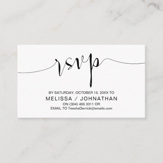 Carte D'accompagnement Calligraphie mariage, Script noir, Dîner RSVP (Devant)