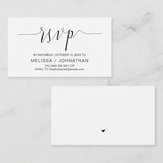 Carte D'accompagnement Calligraphie Mariage, Script noir, Dîner RSVP (Devant / Derrière)