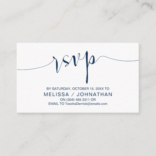 Carte D'accompagnement Calligraphie mariage, Simple Navy Blue, Dîner RSVP (Devant)