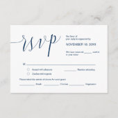 Carte D'accompagnement Calligraphie mariage, Simple Navy Blue Script, RSV (Devant)