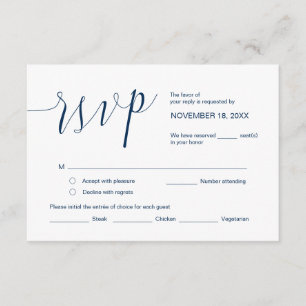 Carte D'accompagnement Calligraphie mariage, Simple Navy Blue Script, RSV