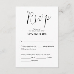 Carte D'accompagnement Calligraphie Mariage simple, noir, dîner RSVP