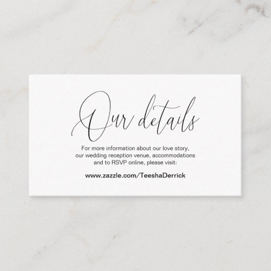 Carte D'accompagnement Calligraphie moderne, Détails du Mariage, Informat (Devant)