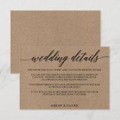 Carte D'accompagnement Calligraphie moderne Kraft Détails du Mariage (Devant / Derrière)
