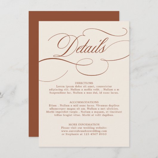 Carte D'accompagnement Calligraphie moderne Mariage en terre cuite intemp (Devant / Derrière)