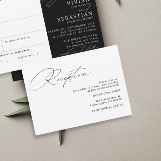 Carte D'accompagnement Calligraphie moderne Noir Blanc Mariage Réception