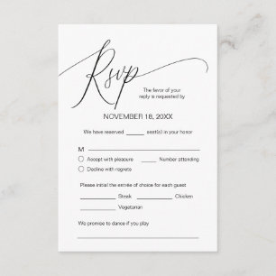 Carte D'accompagnement Calligraphie moderne, Noir, Dîner Mariage RSVP