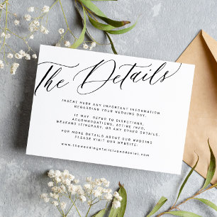 Carte D'accompagnement Calligraphie moderne noir et blanc détails mariage