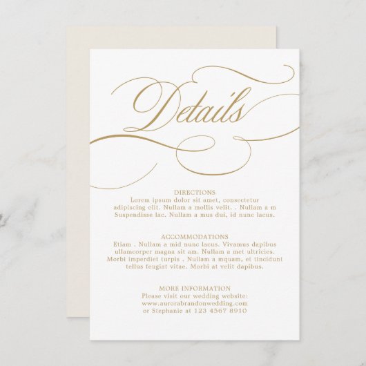 Carte D'accompagnement Calligraphie moderne or intemporel et mariage blan (Devant / Derrière)