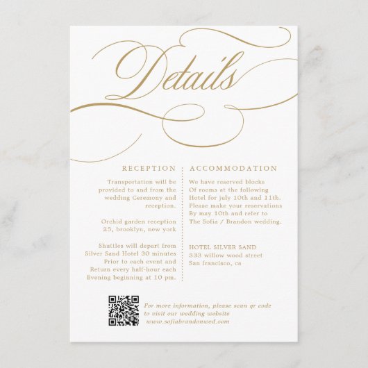 Carte D'accompagnement Calligraphie moderne or intemporel et mariage blan (Devant)