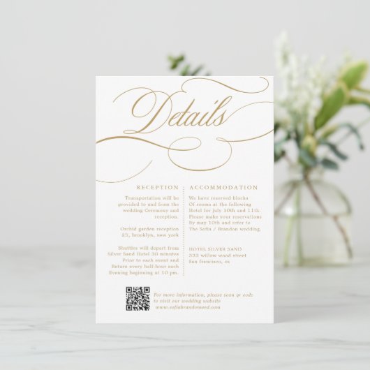 Carte D'accompagnement Calligraphie moderne or intemporel et mariage blan (Debout devant)