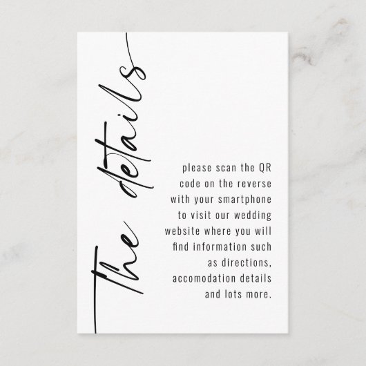 Carte D'accompagnement Calligraphie moderne QR Code Détails du Mariage (Devant)