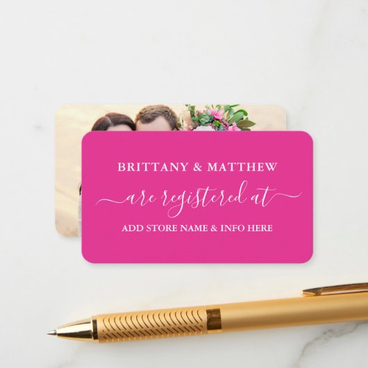 Carte D'accompagnement Calligraphie moderne Registre Mariage Photo Rose c (Devant/Arrière en situation)