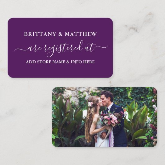 Carte D'accompagnement Calligraphie moderne Registre Mariage Photo violet (Devant / Derrière)
