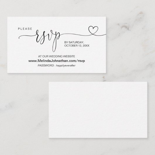 Carte D'accompagnement Calligraphie moderne Site Mariage en ligne RSVP (Devant / Derrière)