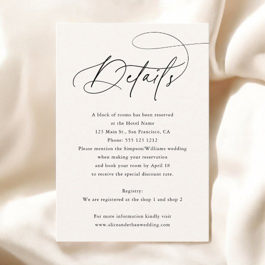 Carte D'accompagnement Calligraphie Monogramme Beige Mariage Détails