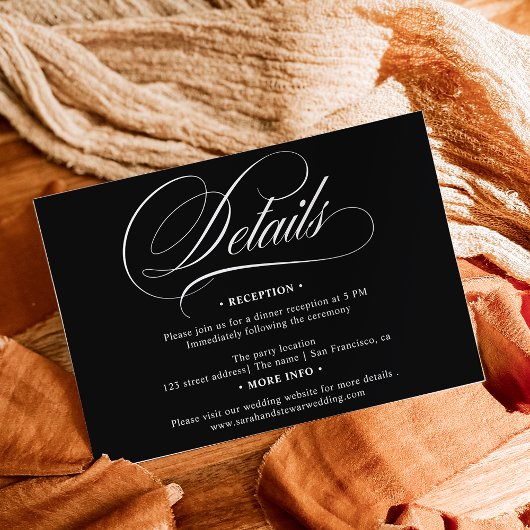 Carte D'accompagnement Calligraphie noir blanc détails chic mariage