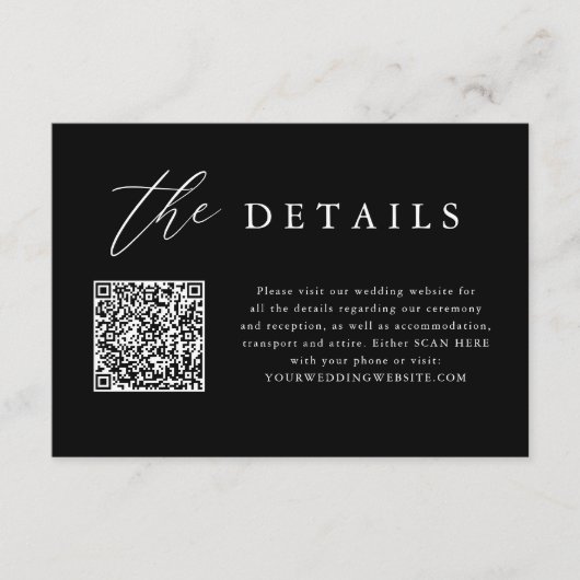 Carte D'accompagnement Calligraphie noir QR Code Détails du Mariage (Devant)