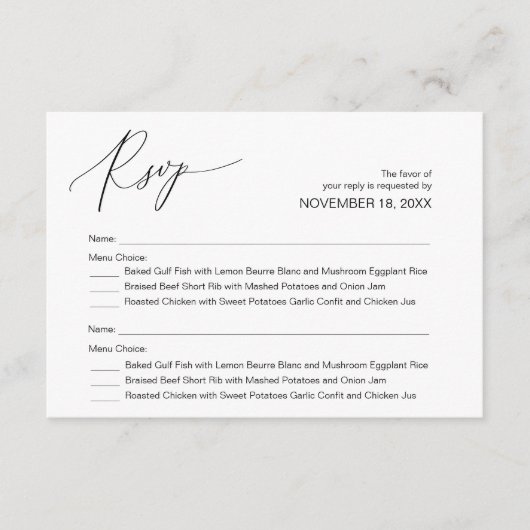 Carte D'accompagnement Calligraphie noire moderne, Mariage RSVP (Devant)