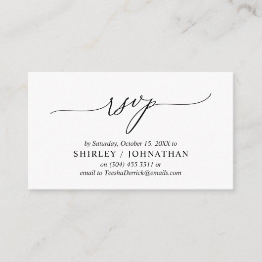 Carte D'accompagnement Calligraphie Noire Simple Moderne, Mariage RSVP (Devant)