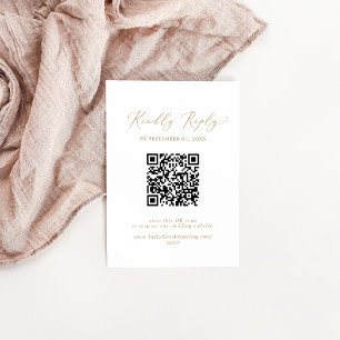 Carte D'accompagnement Calligraphie Or Delicate Code QR Mariage RSVP
