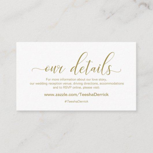 Carte D'accompagnement Calligraphie Or moderne, Mariage Nos détails (Devant)