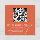Carte D'accompagnement Calligraphie orange Code QR mariage photo RSVP (Devant)