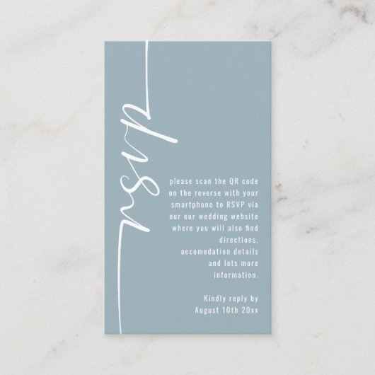 Carte D'accompagnement Calligraphie QR Code Dusty Blue Wedding RSVP (Devant)