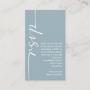 Carte D'accompagnement Calligraphie QR Code Dusty Blue Wedding RSVP
