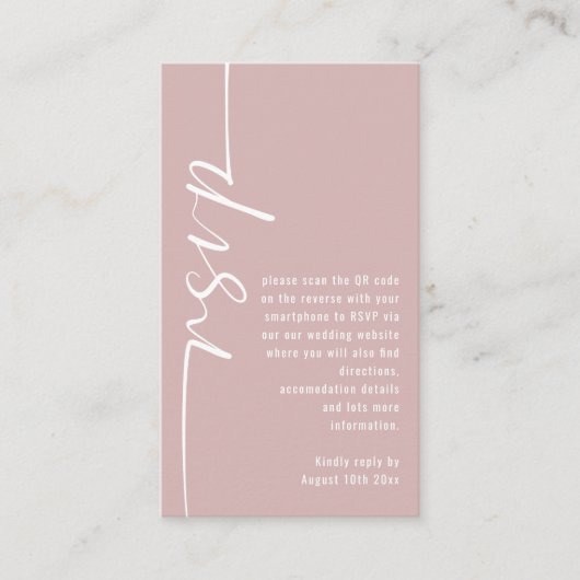 Carte D'accompagnement Calligraphie QR Code Dusty Mariage Rose RSVP (Devant)