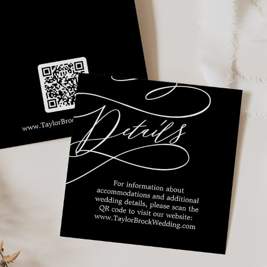 Carte D'accompagnement Calligraphie romantique Code QR noir Détails du Ma