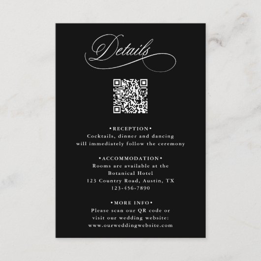 Carte D'accompagnement Calligraphie romantique noire QR Code Détails du M (Devant)