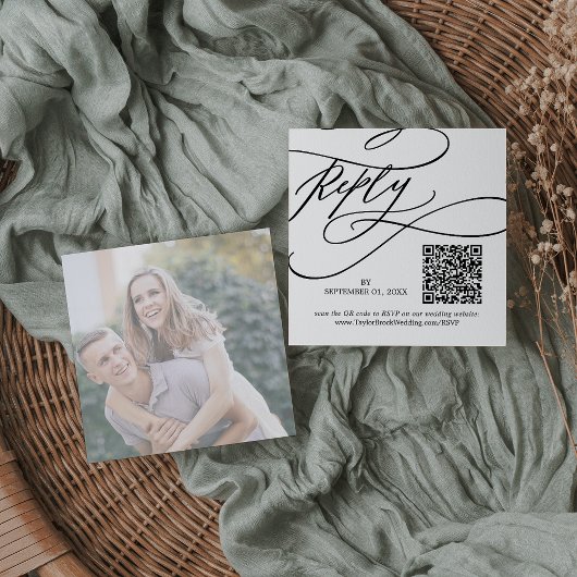 Carte D'accompagnement Calligraphie romantique Photo QR Code Mariage RSVP