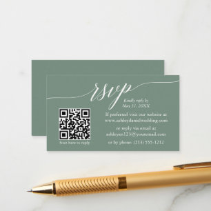 Carte D'accompagnement Calligraphie RSVP Mariage QR Sage Green
