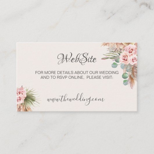 Carte D'accompagnement Calligraphie Rustique Boho Floral Mariage Website (Devant)