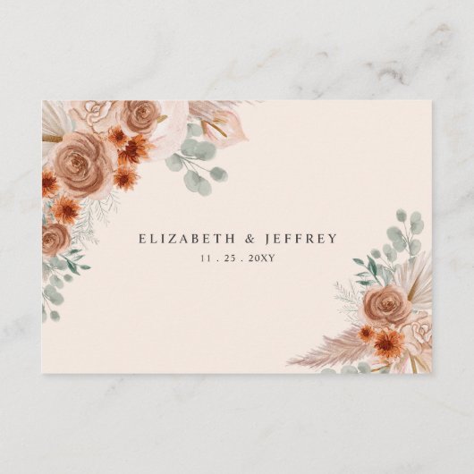 Carte D'accompagnement Calligraphie Rustique Boho Terracotta Pampas Détai (Dos)