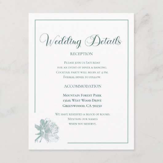Carte D'accompagnement Calligraphie Script Vert Sage Floral Mariage (Devant)
