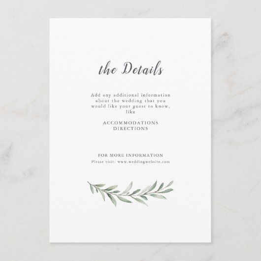 Carte D'accompagnement Calligraphie simple mariage de verdure rustique (Devant)