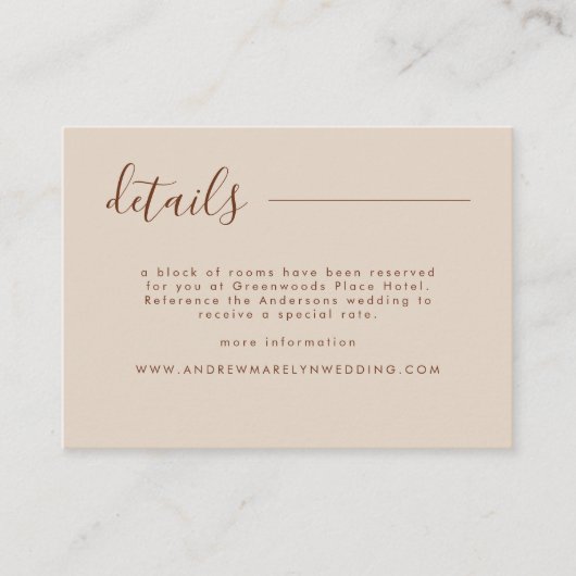 Carte D'accompagnement Calligraphie simple Mariage rustique et crème (Devant)