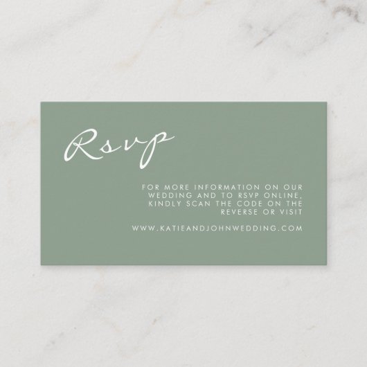Carte D'accompagnement Calligraphie simple Sage Green Mariage QR Code RSV (Devant)