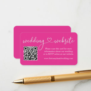 Carte D'accompagnement Calligraphy Heart Mariage Website QR Hot Pink