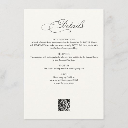Carte D'accompagnement Calligraphy Script Details Wedding (Devant)